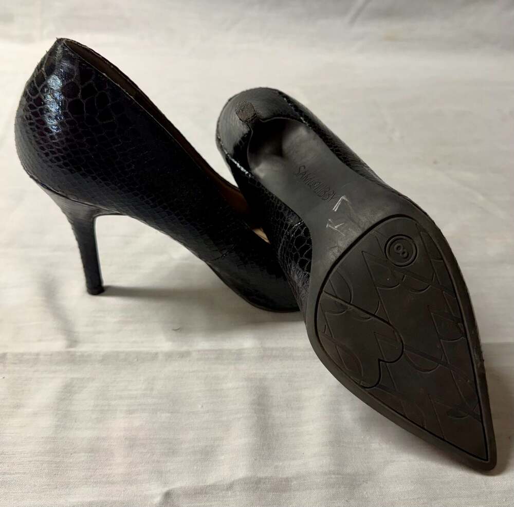 Sam & Libby Black Faux Snake Skin Pointed Toe Stiletto Pumps - Picture 7 of 10